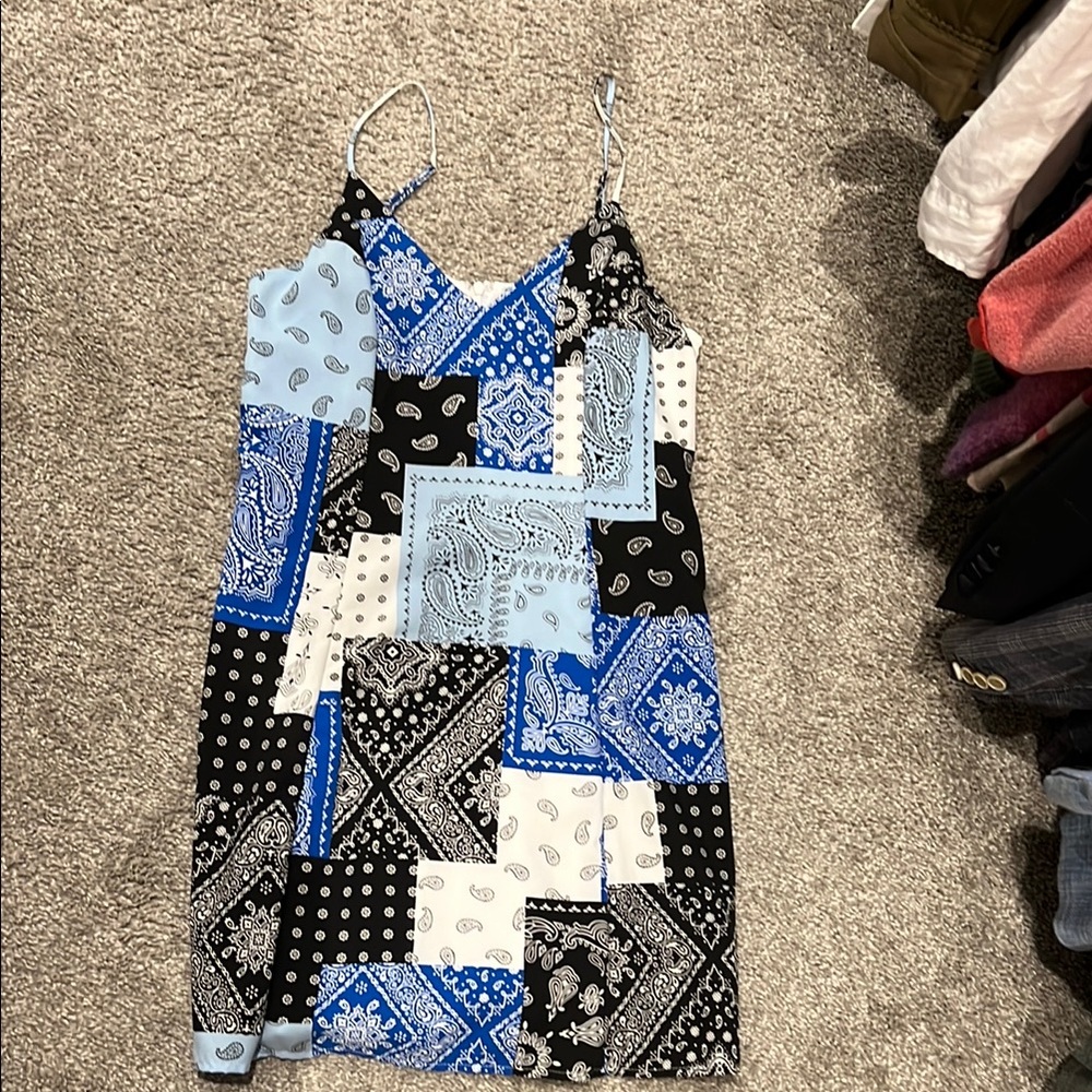 Blue and Black Bandana Print Dress